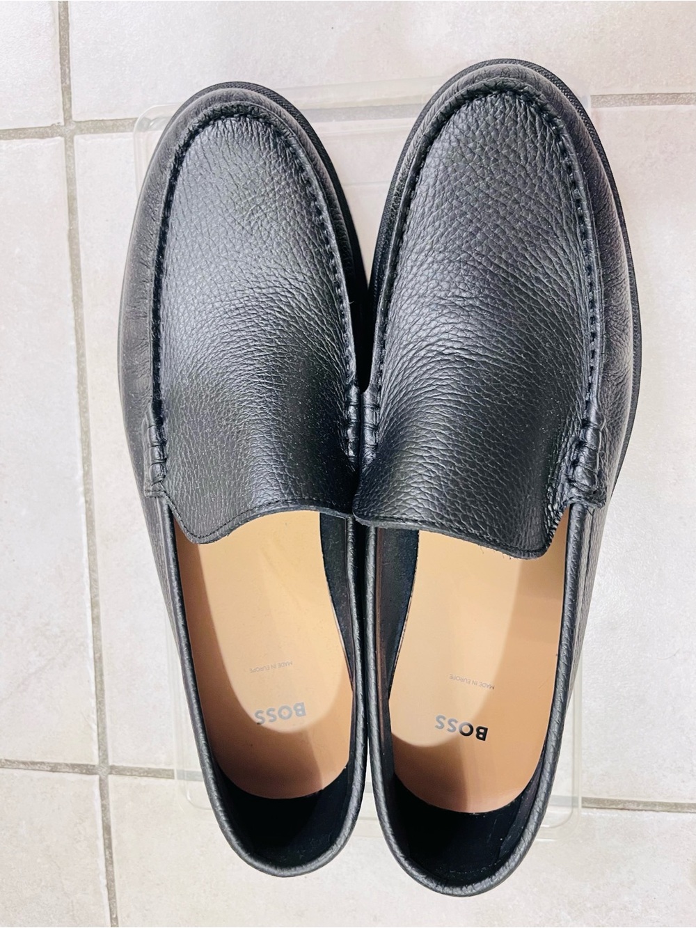 Boss Black Pebbled Leather Slip-On Loafers Size 43 or 10 men’s